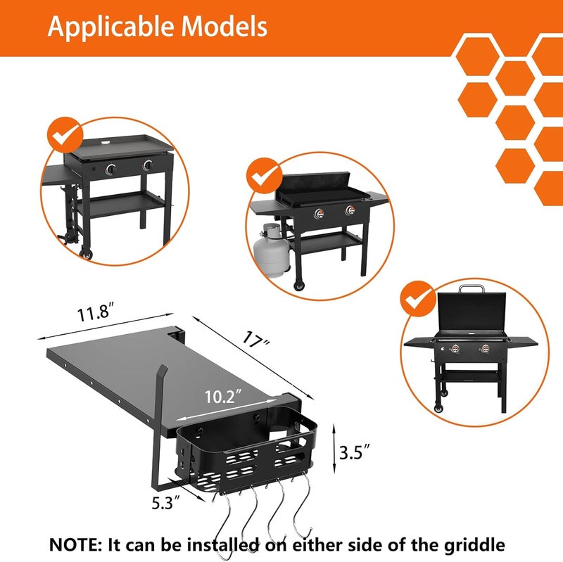 PHYESUVIN Foldable Griddle Side Shelf and Caddy for Blackstone 28" Griddle, Grill Accessories Space Saving for Blackstone with Paper Towel Holder, 4 Hooks and Storage Box Grill Parts - Image 2